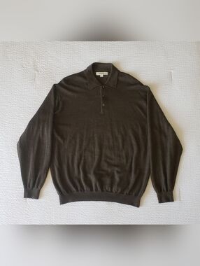 PRONTO-UOMO Men's Merino Extra Fine Wool LS Sweater (L) Brown {Made In Italy}